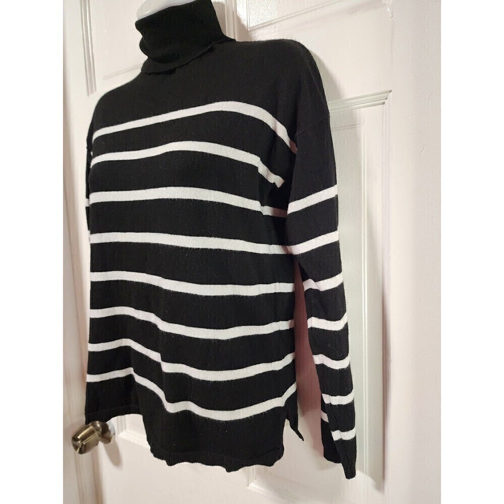 Primark Women's Fitted Long Sleeve Turtleneck Top Black and White - Picture 5 of 8